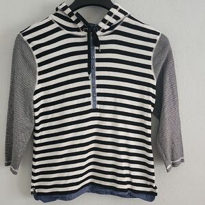 Ralph Lauren Black and White Striped Hoodie with Mock Turtleneck